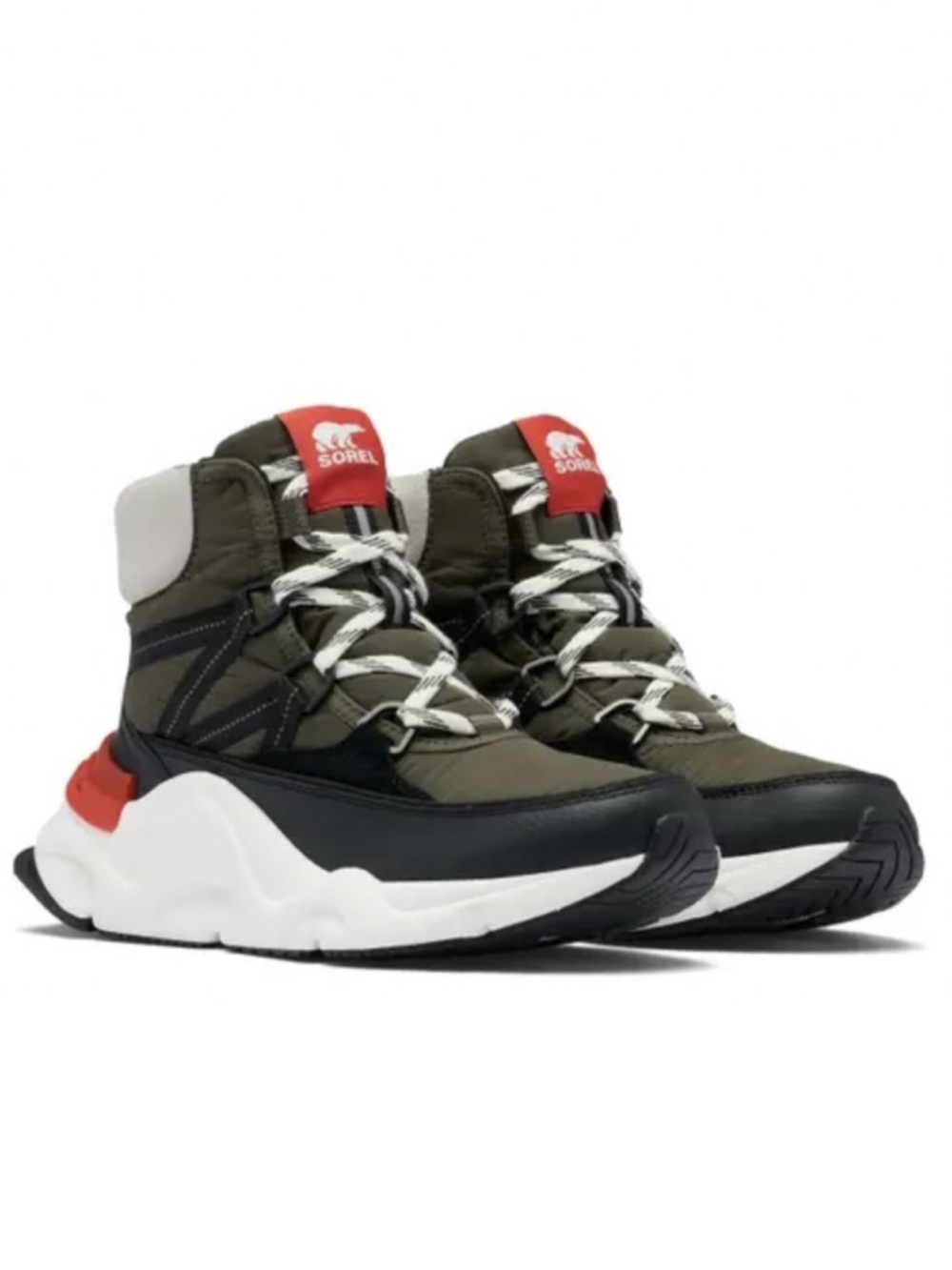 New Sorel Kinetic Rnegd Woman’s Sport High Top Waterproof Sneakers Olive + Black